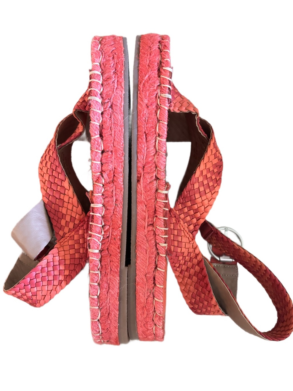 Sam Edelman Dakota Orange Red Braided Leather Wedge Sandals Size 8.5 - Picture 5 of 8